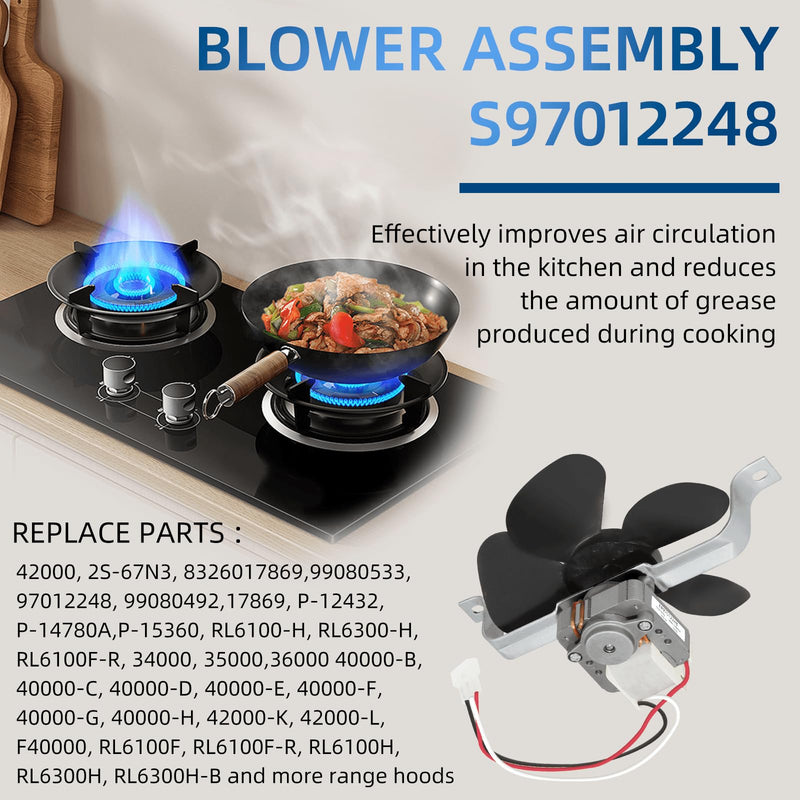 S97012248 97012248 Range Hood Fan Motor by Fetechmate Compatible with B-roan Nu-Tone Stove Range Hood 97012248 BP17 Fan Motor Replaces BP17 AP4527731 99080492 97005161 99080533 99080410 99080363