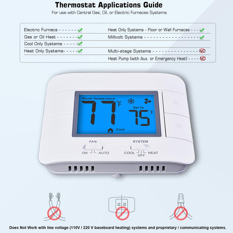 Upgraded Digital Non-Programmable Thermostat for Home 1 Heat/1 Cool Single Stage System, with Temperature & Humidity Monitor and Large Blue LCD Display - NewNest Australia