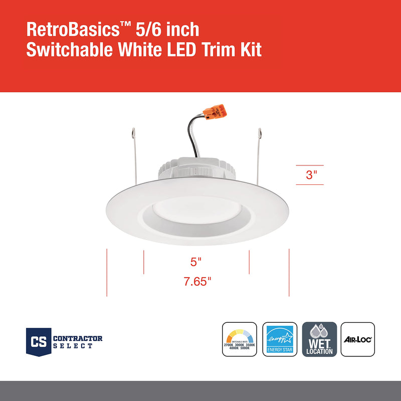 Juno RB56S SWW5 MW M6 RetroBasics Retrofit LED Downlight, Switchable, Matte White, 5 to 6 Inch 1 Count (Pack of 1)