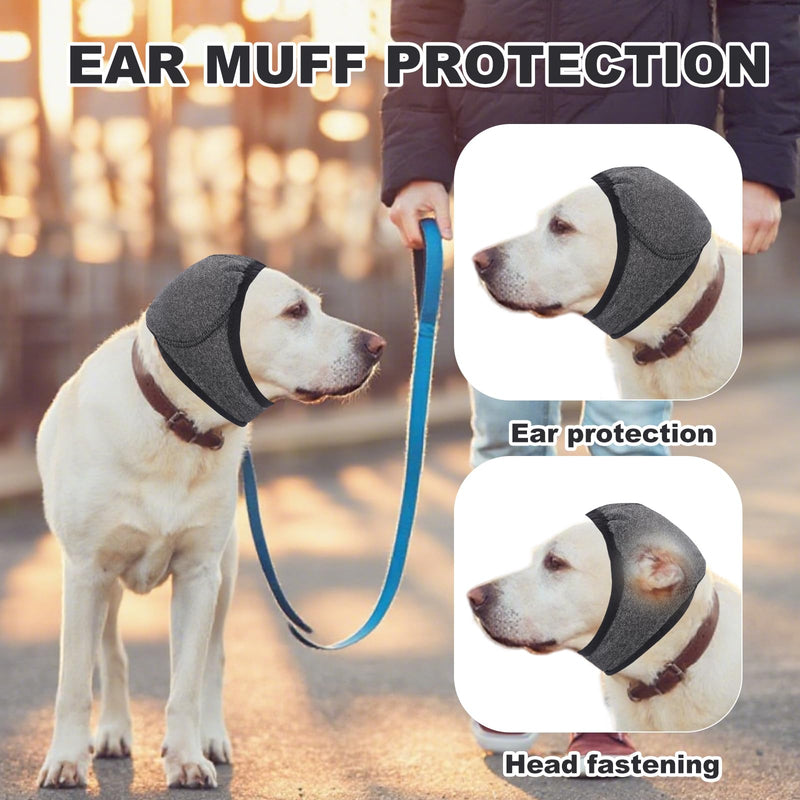 Dog Ear Muffs No Shake Ear Wraps for Dogs Ear Protection for Noise & Anxiety Relief Comfort Calming Hoodie, Protection Firework Grooming Bathing and Force Drying (Grey L) Grey