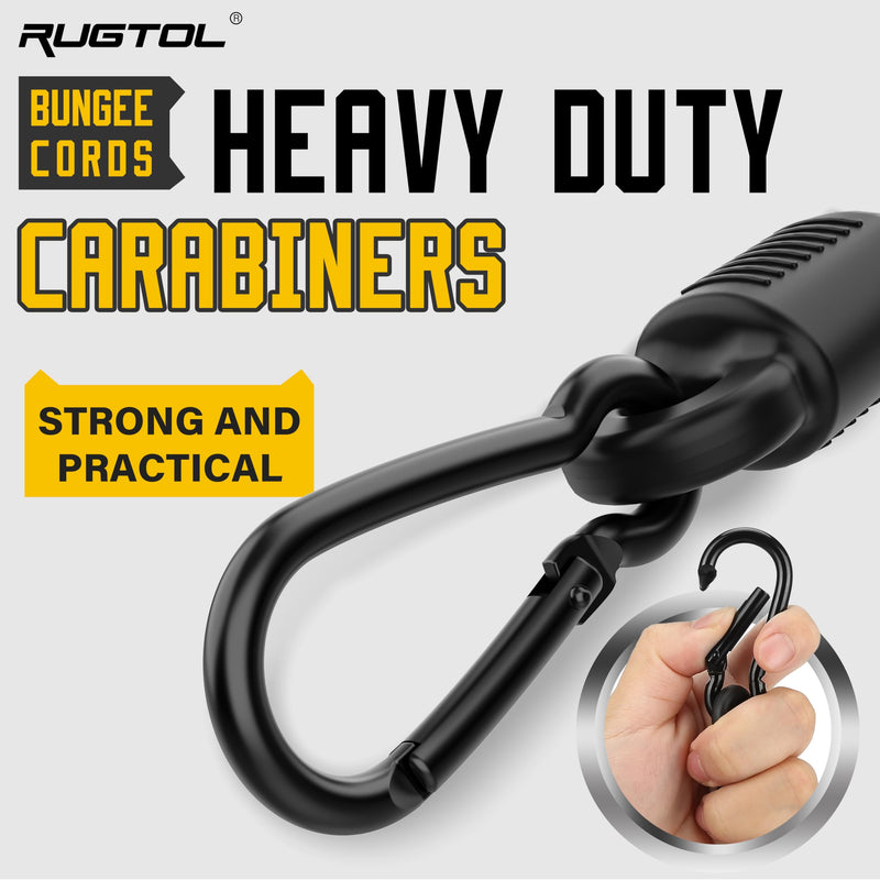 Adjustable Bungee Cords with Hooks, 6 Pack Heavy Duty Outdoor Carabiner Bungee Cord, Black Super Elastic Bungee Straps Easily Adjust from 7" to 36", Great for Cargo, Camping, Bike Racks, Tents 36 inch-6 pcs