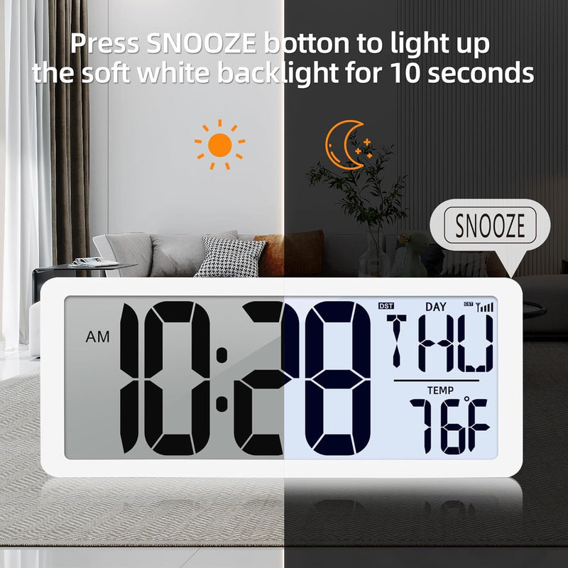 Atomic Clock with Backlight 15" Digital Wall Clock Battery Operated Atomic Wall Clock Digital Alarm Clock with Day Date & Temperature for Wall Office Bedroom Living Room 15" Atomic Clock with Backlight
