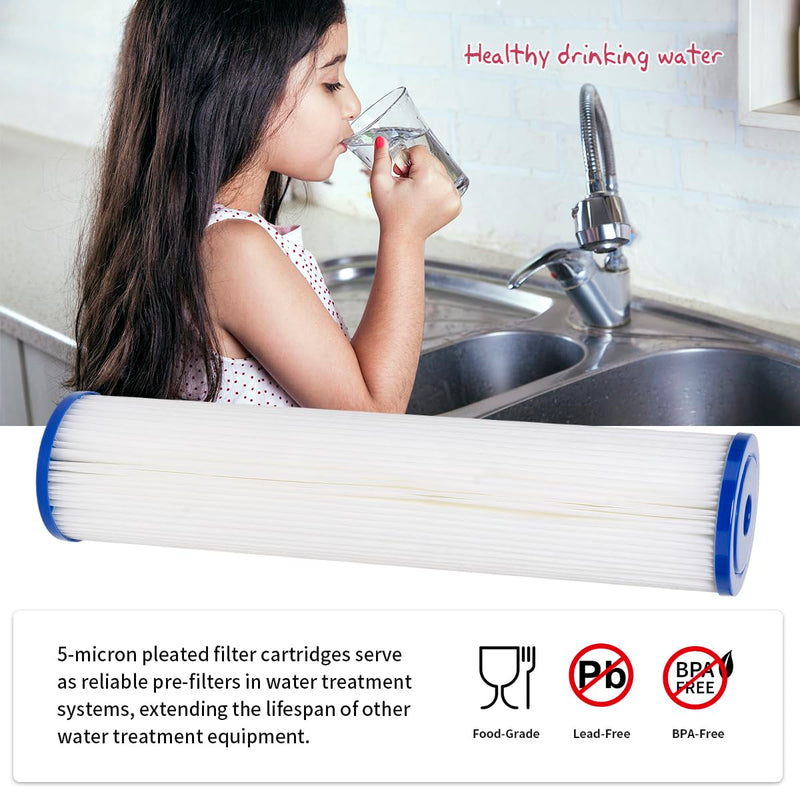 WuYan 20" x 4.5" Whole House Pleated Sediment Water Filter Cartridge for ECP20-20BB, AP810-2, R30-20BB, HDC3001, ECP5-20BB, 2Pack