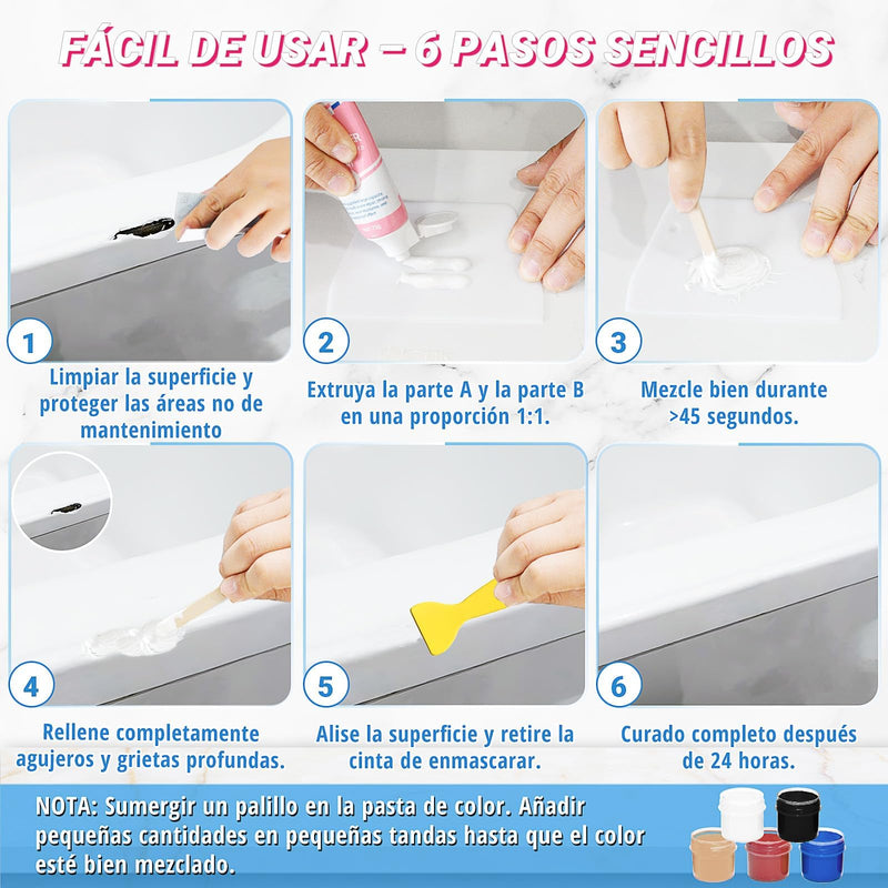 Bathtub Repair Kit 4.94oz (Color Match), TUFINEIN Porcelain Repair Kit for Fiberglass, Enamel, Ceramic, Acrylic Repair and Fix Chips, Cracks, Scratches, Holes on Tub/Tile/Sink/Shower Tray/Shower