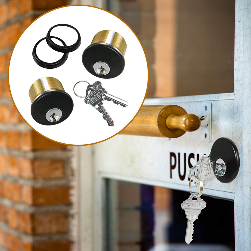Brass Mortise Cylinder Lock，Commercial storefront Door Lock Mortise cylinders Compatible with Adams Rite, Kawneer, and Vistawall deadbolts. Comes in Black, 4-Pack ，with Matching Keys. 2 Set,Keyed Both Sides
