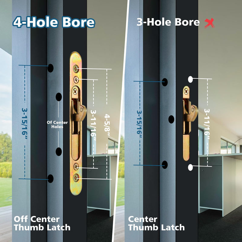 Keyed Sliding Patio Door Handleset, 45° Keyway, 3-15/16" H.C., Fits 1-3/8" to 2" Thick Doors, Non-Handed, White Diecast, Offset Position with Mortise Lock and Keeper｜Off Center Thumb Latch Keyed With Latch Lock+Keeper