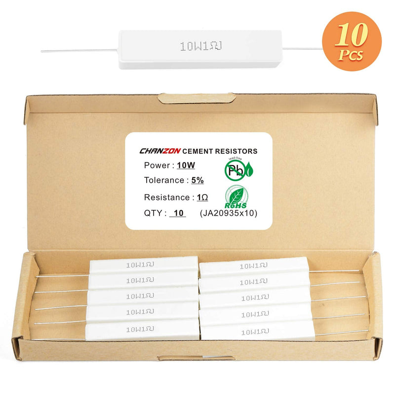 Chanzon 10pcs 10W Ceramic Cement Resistor 1 Ω ohm ±5% Tolerance Wirewound Induction 1R A) 1Ω ohm