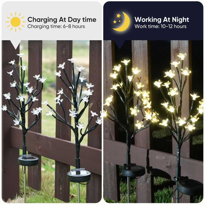 Solar Garden Lights Waterproof, Solar Outdoor Lights Decorative 4Pack, 80Led Solar Powered Flowers Garden Decor, Outdoor Fairy Lights for Yard,Pathway,Lawn,Outside,Garden Christmas Decorations Warm White Cheery 4Pack