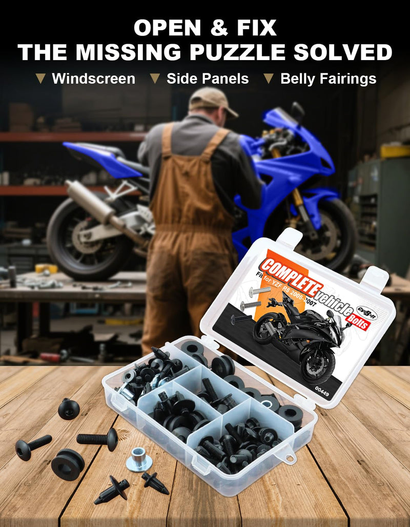 Full Sets Fairing Bolts Kit Compatible with YZF-R6 2006-2007 | Fit for YZF R6 Fairing Bolt Mounting Kits Cowling Screws Complete Cowling Screw Nut Fasteners Accessories