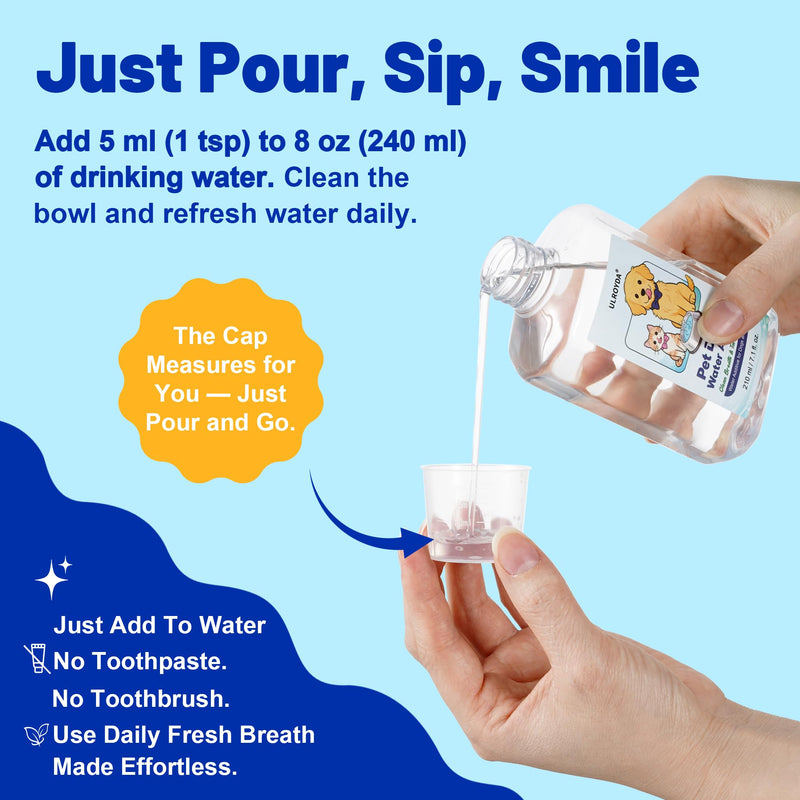 Pet Dental Water Additive for Dogs & Cats - Better Alternative to Dog Dental Spray & Brushing - Dual Enzyme & Probiotic Teeth Cleaner - Reduces Plaque & Tartar, Freshens Breath - 7.1 FL OZ