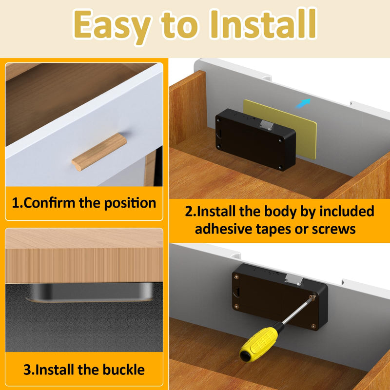 Bestkid Cabinet Lock RFID Card NFC Hidden Drawer Lock for Kitchen Pantry Furniture Smart Cupboard Door with Bluetooth APP Child Safety No Drilling Required Black Hidden Design(1 x 2.2 x 4.7'')-Black