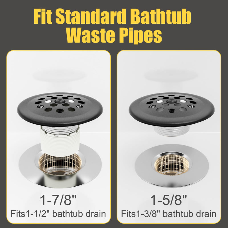 Trip Lever Tub Drain Kit, Bathtub Drains Stopper Replacement Set with Trip Lever Overflow Faceplate, Strainer, No Putty Gasket and Matching Screws (Matte Black) Black Kits