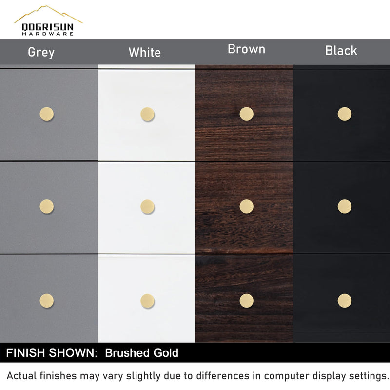 QOGRISUN 10-Pack Solid Brass Cabinet Knobs, 1-Inch Diameter, Round Gold Dresser Drawer Pulls Handles, Modern Kitchen Hardware, Brushed Brass Finish 1-1/8-Inch Diameter 10 Pack