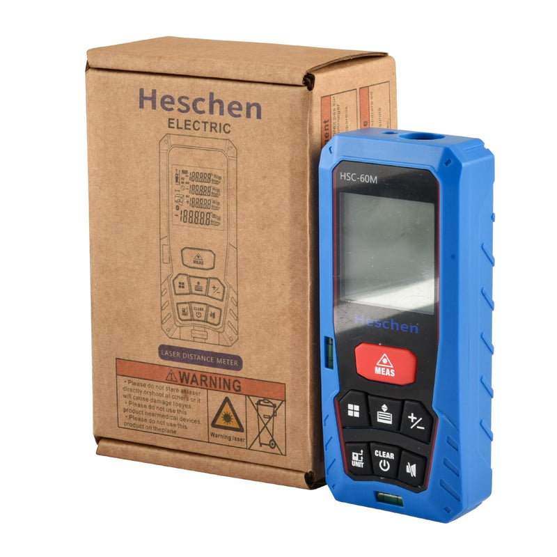 Heschen Laser Distance Meter, HSC-60M, 60m 196ft, with 2 Bubble Levels, Portable Laser Rangefinder Digital Distance Meter, for Measuring Distance, Area, Volume