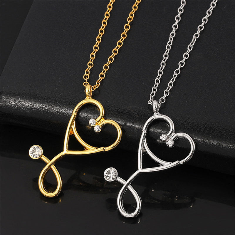 Stethoscope Pendant Necklace Angel Nursing Themed Graduation Gifts Medical Jewelry for Doctor Nurse Medical Student RN Silver