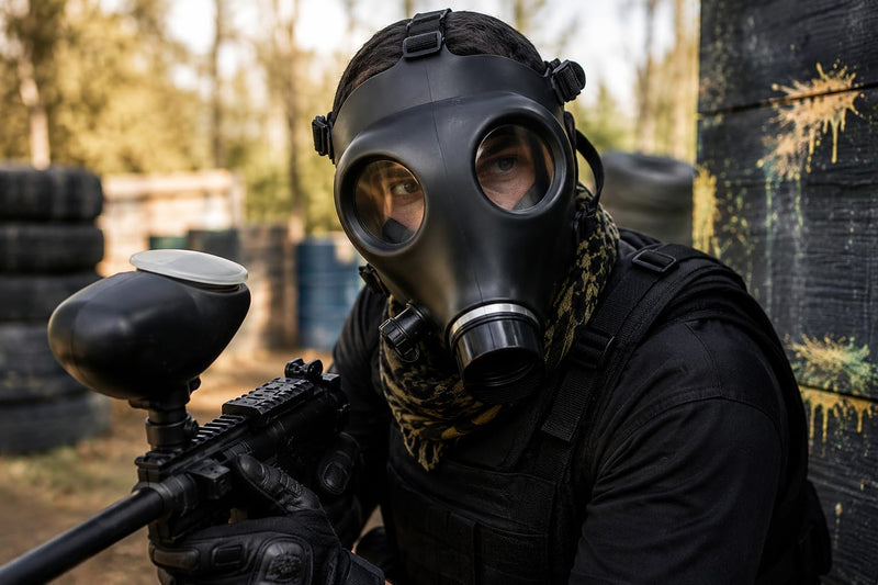 Full Face Mask with 40mm Threaded Connection | Anti-Fog Wide View Lens | Adjustable Head Harness | Paintball, Airsoft, Cosplay, Halloween & Training Use