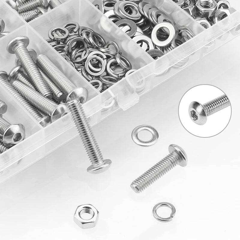 240 Pieces M5 x 6mm /8mm /10mm /12mm /16mm /20mm /25mm, Button Head Socket Cap Screws Bolts Washers Nuts Kit, 304 Stainless Steel