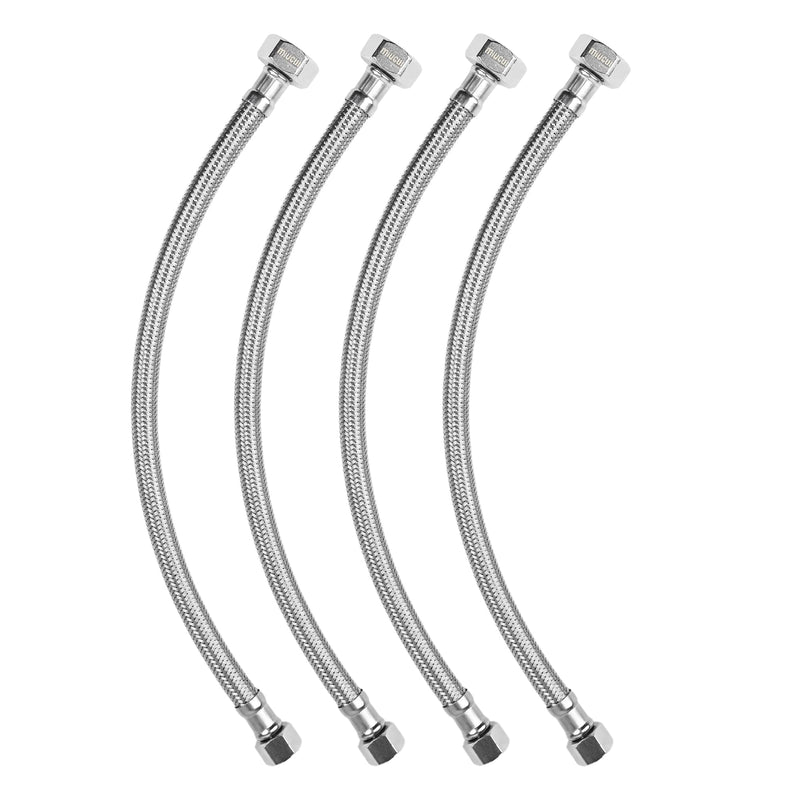 [4-Pack 12 Inch] 1/2" FIP x 3/8" COMP Faucet Supply Lines, Bathroom Faucet Hose Connector, 304 Stainless Steel Braided Water Supply Line 4