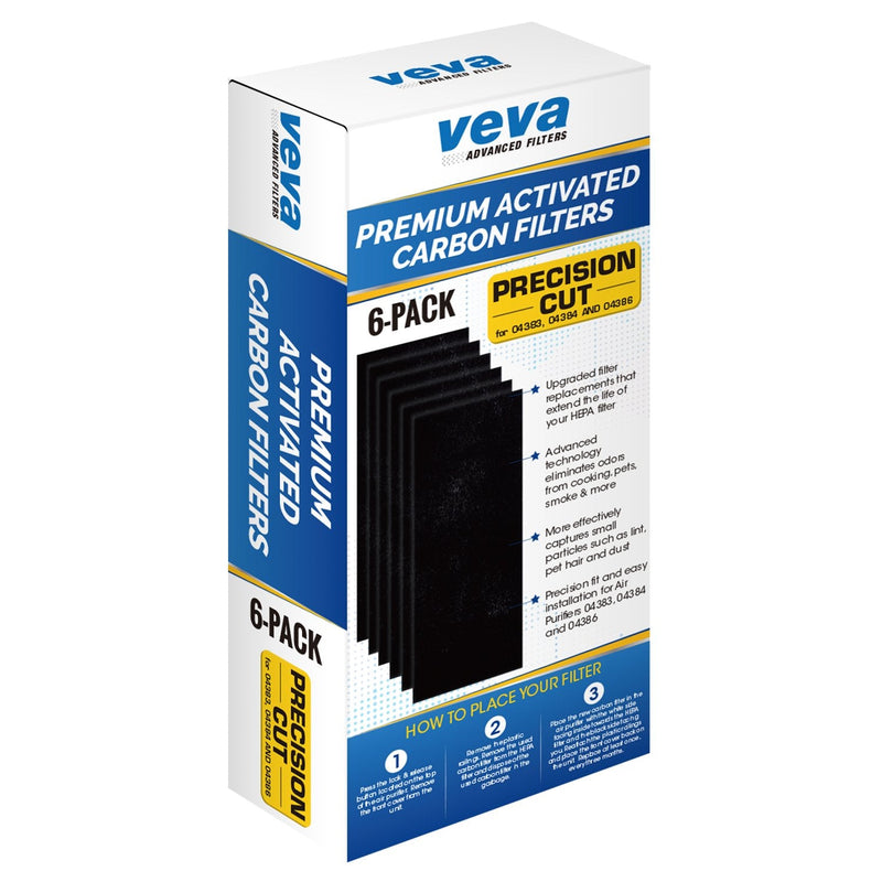 VEVA Pre-Filter Replacement Compatible with Hamilton Beach 04383, 04384, 04386 Air Purifier - 6 Pack - Smoke and Odor Eliminator Carbon Filters 6 Pre-Filters