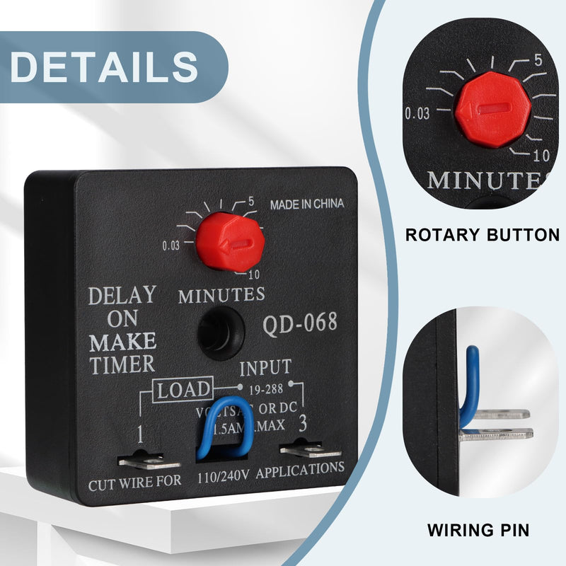 Delay On Make Timer, QD-068, 0.03 to 10 Min Adjustable Delay, 19-288 VAC OR DC (1) 1