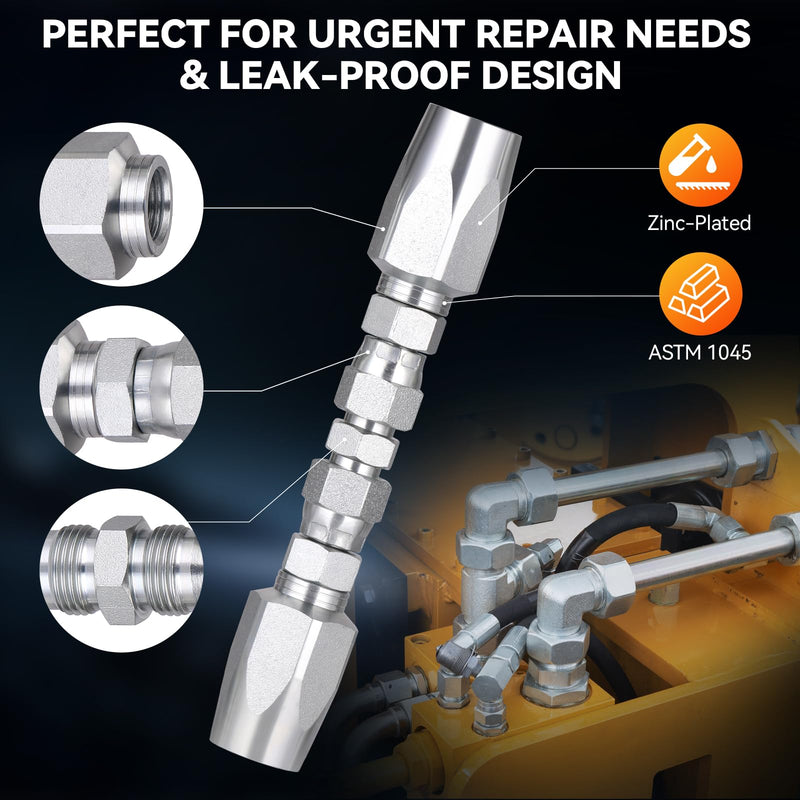 3Pcs Hydraulic Hose Field Repair Kit, 1/4", 3/8", 1/2" Inner Diameter and 6Pcs Small Repair Parts, Reusable, 08 (R2) 2-Wire Reusable Hydraulic Repair Fittings (3 Sizes and 6 Repair Parts) 1/4", 3/8", 1/2" and 6 Repair Parts