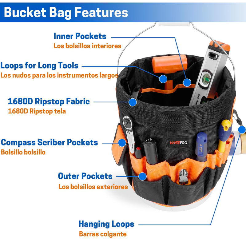 Bucket Tool Organizer, Bucket Organizer with 30 Pocket, Tool Organizer for 5 Gallon Bucket, Storage Bag for Bucket(Bucket not Included)