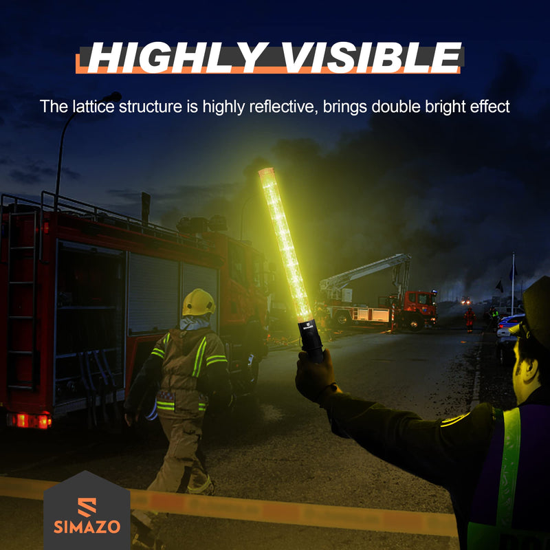2 Pieces 21 Inch Signal Traffic Wand with 3 Flashing Modes & 6 Led Lights, Traffic Safety Baton with Wrist Strap for Air Marshalling, Car Directing, Parking Guides (Yellow) Yellow 2 Pack