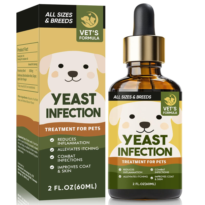 Yeast Infection Treatment for Dogs, Dog Ear Infection Treatment with Natural Ingredients, Gentle Care, Improves Skin Problems, Relief Drop for Itchy Skin for Dogs & Cats, 60ML