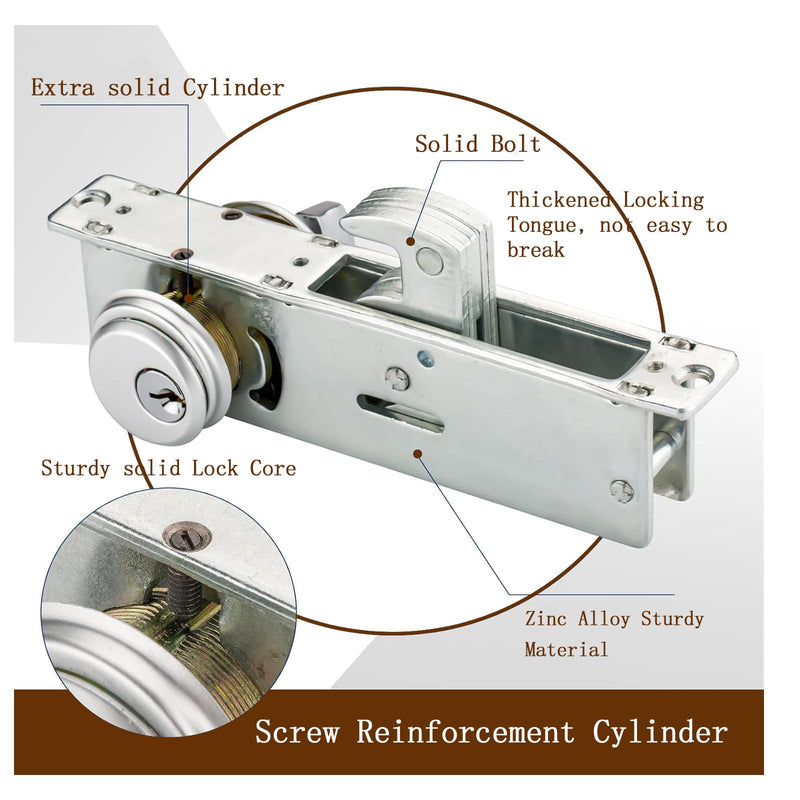 Storefront Mortice Hook Door Lock, Commercial Door Locks Mortise Cylinder Combo, Mortise Cylinder Hook Bolt with Keys(1-1/8" Backset) Hook locking tongue