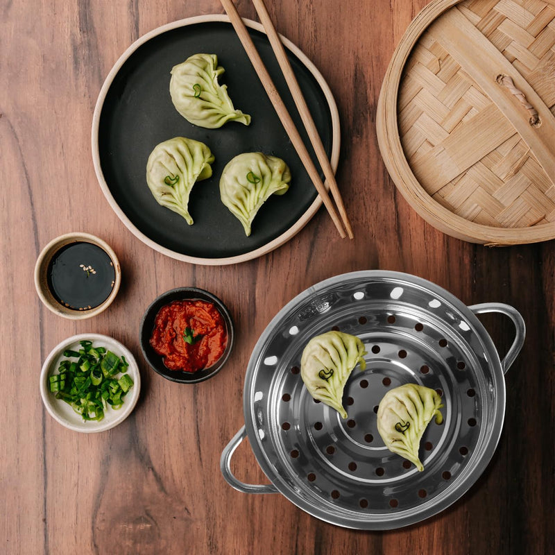 Yardwe Stainless Steel Steamer Basket 9.44 X 7.67 X 2.36 in Food Steamer Grid with Dual Handles Multi-Vent Insert for Dumplings Steamed Buns Vegetables Home Kitchen