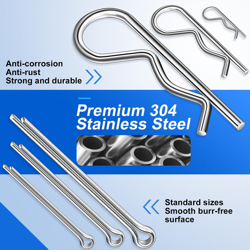 220PCS Cotter Pin Assortment Kit, 13 Sizes Premium 304 Stainless Steel Cotter Pins, Heavy Duty R Clips & Hairpin Cotter Pin Set, Hardware Pins for Automotive, Trailer, Hitch Pin Lock System