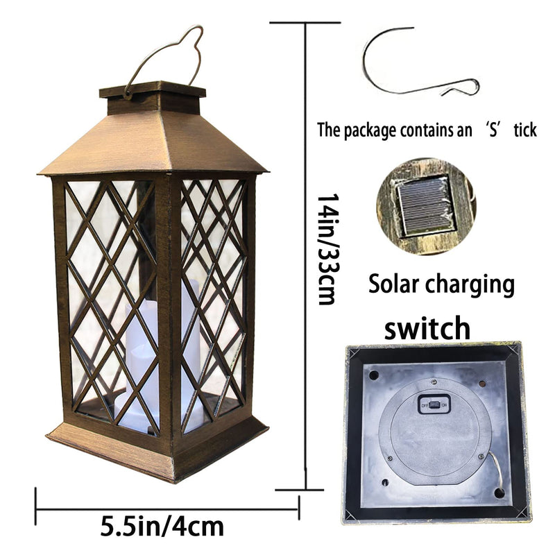 Solar Outdoor Lantern, Garden Hanging Waterproof Lanterns PVC Upgrade 3 LED Flickering Flameless Candle Decorative for Garden Women Mom Grandma Halloween Gifts (Grid Candle) grid candle