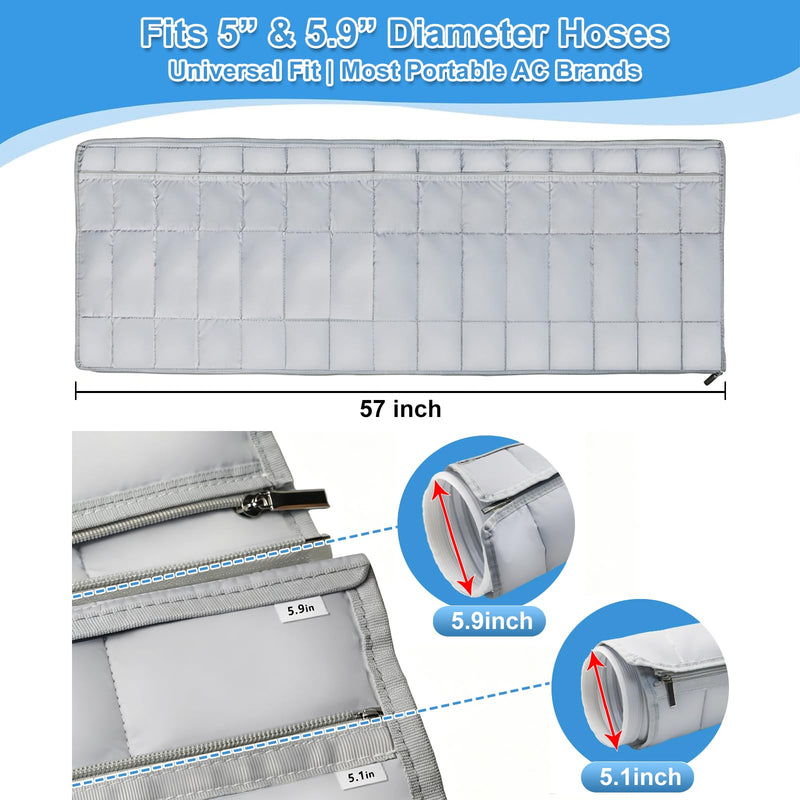Air Conditioner Hose Insulation Cover, Portable Air Conditioner Hose Cover Wrap, Zipper Insulated AC Hose Sleeve for 5.1" & 5.9" Exhaust Hose