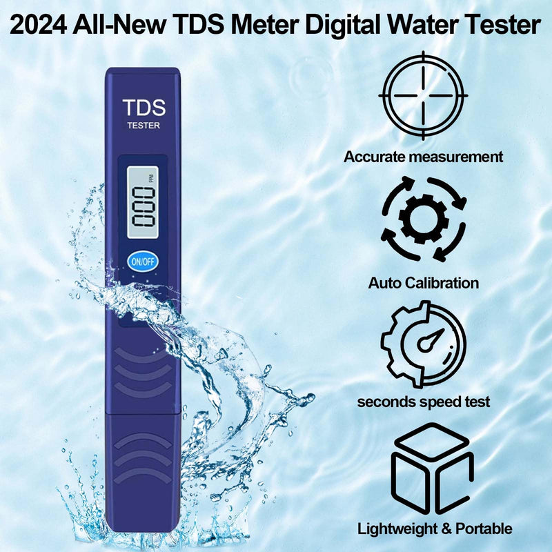 TDS Meter, Electronic Water Tester with 0-9990 PPM Measurement Range, Hand Held Digital Water Test Pen for Farming, Aquariums, Pools, Household Drinking Water (Blue)