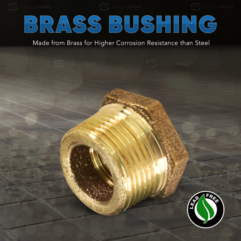 Supply Giant CSCV1142 1-1/4'' Male x 1 Inch Female NPT Lead-Free Bushing, Fitting with Hexagonal Head, Brass Construction, Higher Corrosion Resistance Economical & Easy to Install (Pack of 4) 19 (Pack of 4)