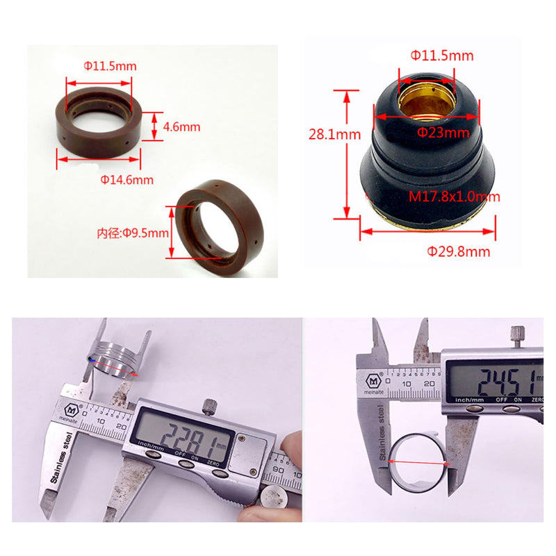 25pcs IPT-60 PT-60 IPT-40 PT40 Plasma Cutting Torch Tip Consumables 0.9mm .035" / 1.1mm .045" Electrode Shield Cap/Stand-off/Swirl Ring/O-Rings