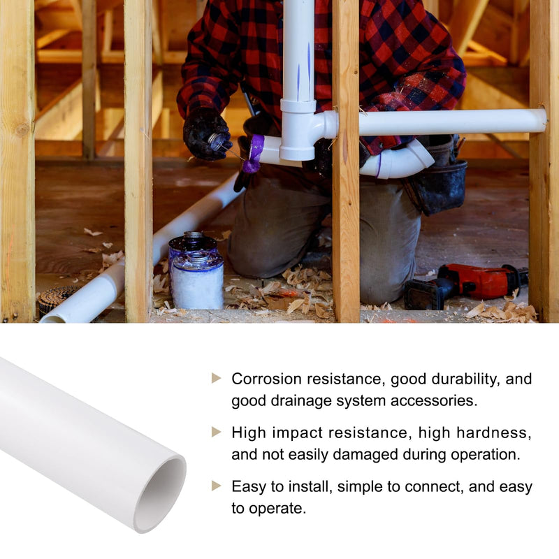 1.8" x 2" PVC Pipe 14" Plastic Rigid Tubing Round High Impact Drain Pipe, [for Greenhouse Garden Home HVAC Plumbing] - 45.2x50mm / White 1.8" x 2"