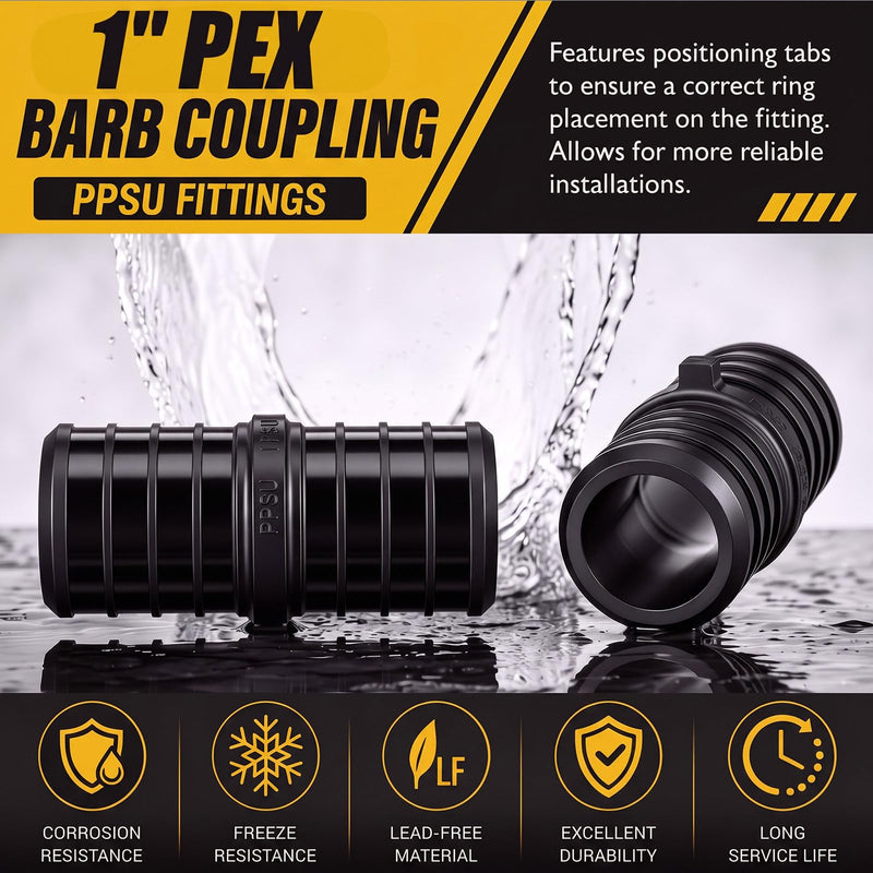 16 Pack 1 Inch Poly PEX Crimp Coupling with Position Tab, PPSU 1'' 16