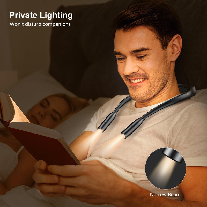Gritin LED Neck Reading Light,Book Light for Reading in Bed-Eye Caring 3 Colors, Dimmable Brightness, Bendable Arms, 80+Hrs Runtime, Neck Round Design, Comfortable &Lightweight for Crafting, Knitting Black