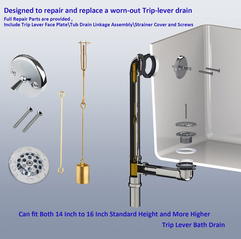 Tub Drain Linkage Assembly with Trip Lever and Strainer Done Cove, Fit for Trip Lever Bath Tub Waste and Overflow Drain by Artiwell With Trip Lever Face Plate and Strainer Cover