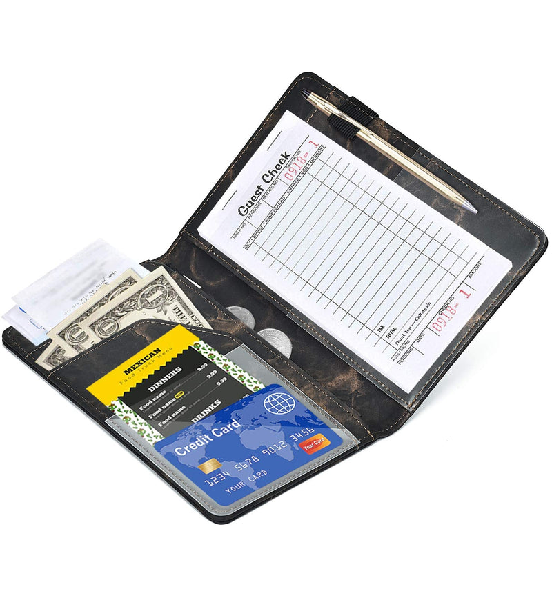 Server Books for Waitress - Marble Texture Leather Waiter Book Server Wallet with Zipper Pocket, Cute Waitress Book&Waitstaff Organizer with Money Pocket Fit Server Apron #1 Marble Texture Black Gold