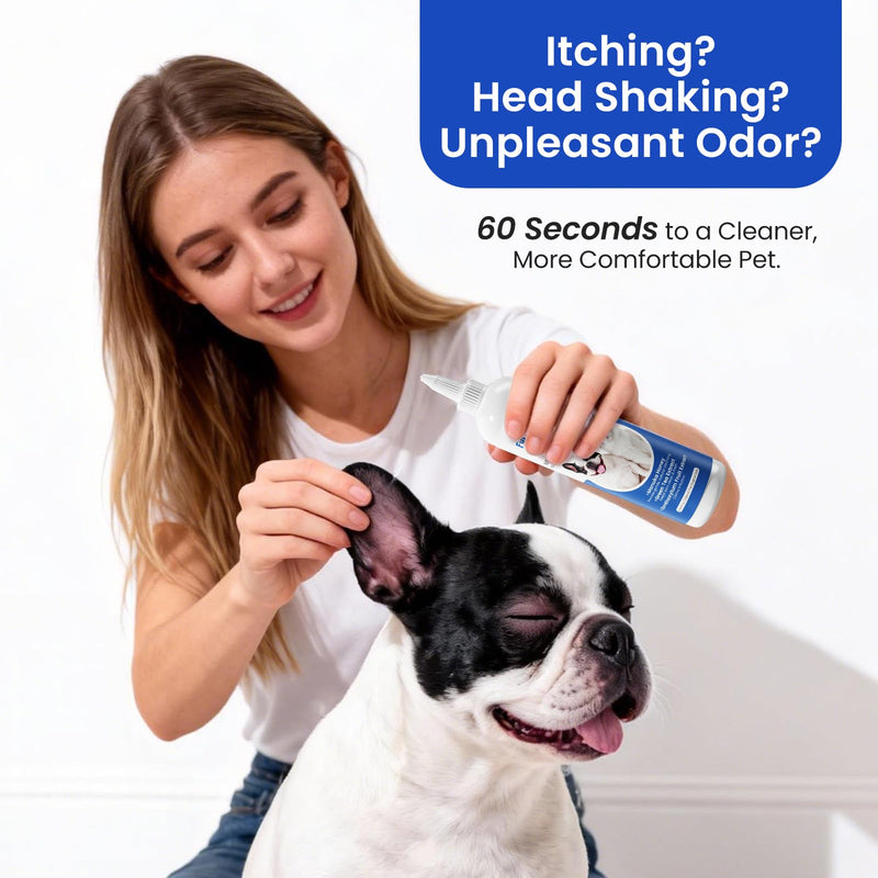Pet Care Bundle – Itch Relief Ear Cleaner (8.45 oz) with Manuka Honey & Green Tea + 2% Chlorhexidine Skin Cleaning Pads (60 Wipes) – Non-Stinging Ear Wash & Non-Drying Grooming Wipes for D