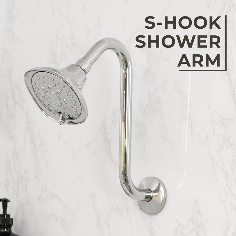 Shower Head Extension Arm with Flange,10.5 Inch High-Rise Curved S Shaped Design, Stainless Steel, Standard 1/2" Connection, Chrome Finish