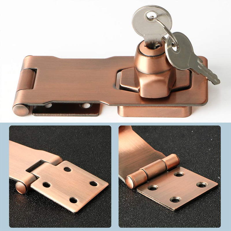 Alise Keyed Hasp Lock,4 Inch Safety Packlock Clasp Hasp Lock Latch with Lock,Door Hinge Lock with Keys Keyed Locking Hasp for Cabinets Closets Doors,Red Bronze 4 Inch Red-Bronze