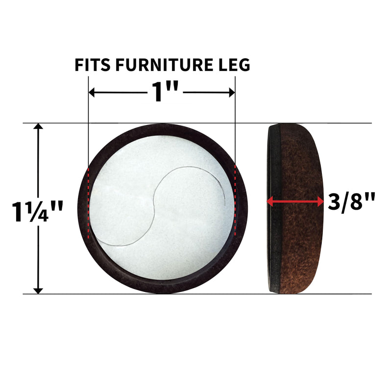 Super Sliders 1" Round Formed Secure Reusable Felt Furniture Sliders for Hard Surfaces, Noise-Reducing Adhesive Furniture Moving Pads, Fits 1" Legs, Set of 20, Brown