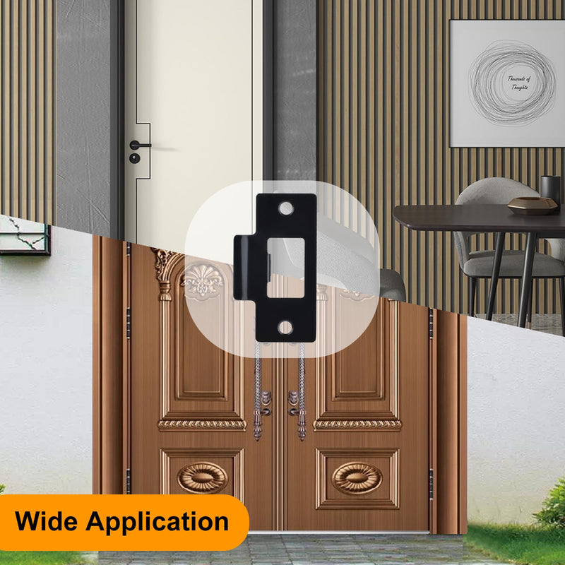 10PCS Universal Door Strike Plate，Replacement Lock Strike Plate T Strike Deadbolt with Screw，Stainless Steel Deadbolt Covers Door Reinforcement Kit for Interior Exterior Door Use(Black) 10