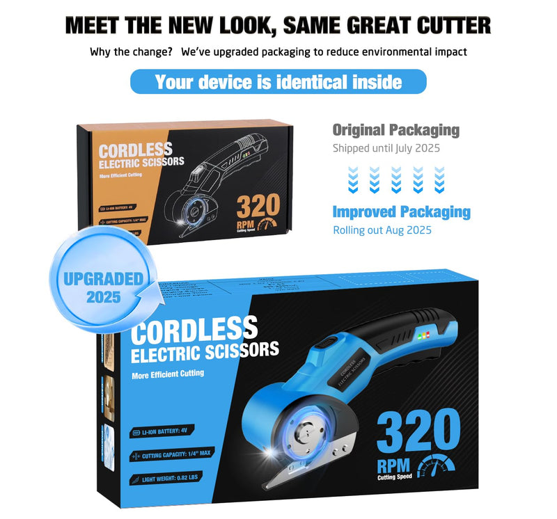 Cordless Electric Scissors,4V Rechargeable Cardboard Cutter Heavy Duty Scissor with Safety Lock & LED Light for Box Carpet Plastic Fabric(Blue)