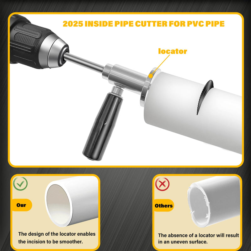 7-Inch Adjustable Depth Inside PVC Pipe Cutter with Handle & Locking Ring - Fast, Accurate Flush Cut Tool for 1.5-8 inch Sewer/Drain Pipes, Includes Diamond Wheel, HSS Saw Blades