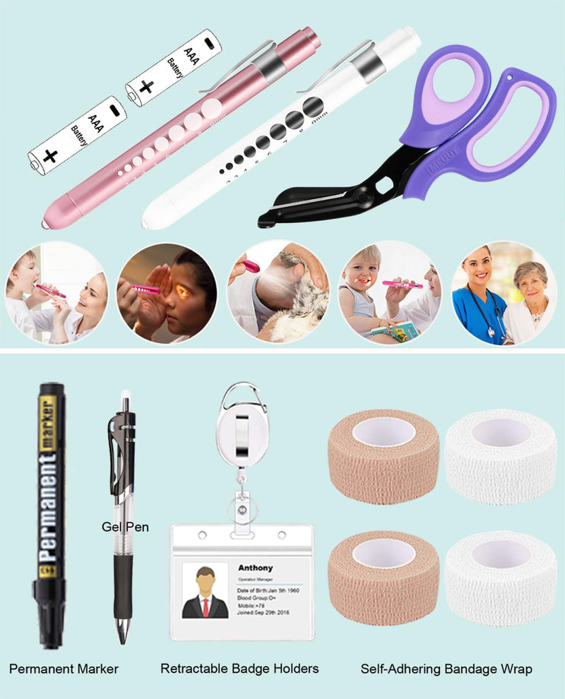 MEUUT 15 pcs Stethoscope Case Kit, Perfect Nurse Gift Include Stethoscope Case, Medical Scissors, Penlights with Batteries, Bandage Wraps, Badge Holders for Nurse Accessories for Work Light purple