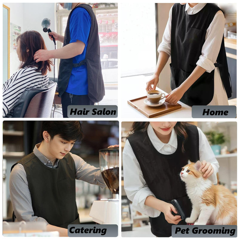 Barber Smock Waterproof Hair Stylist Apron with 4 Pockets Hairdresser Apron Barber Vest Barber Jackets for Women Men Cosmetology Apron Stylist Smock Plus Size Black